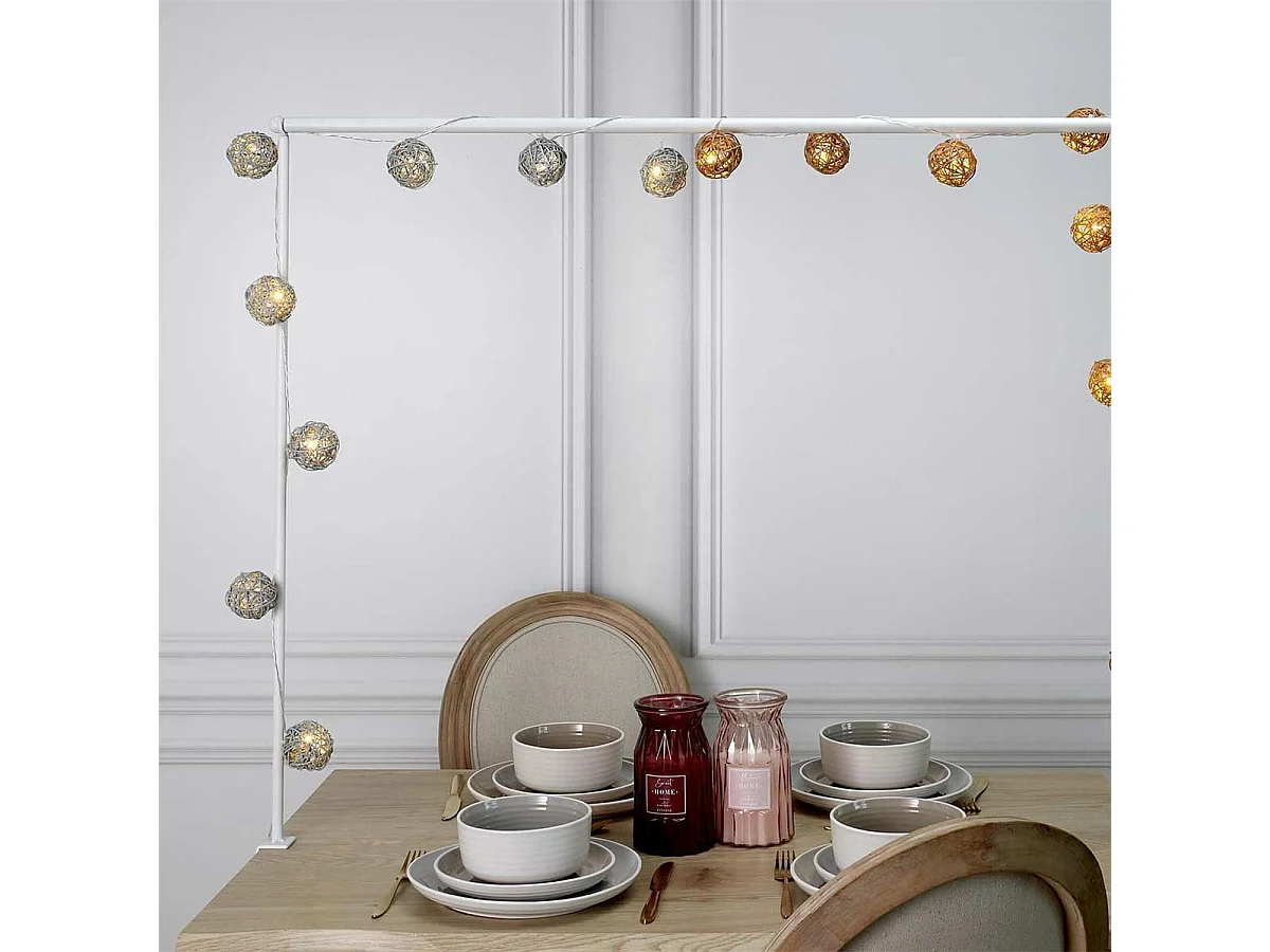 Guirlande Lumineuse 8 LED "Boule Rotin" 156cm Naturel