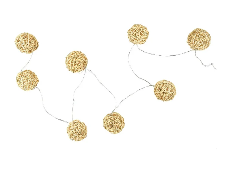 Guirlande Lumineuse 8 LED "Boule Rotin" 156cm Naturel