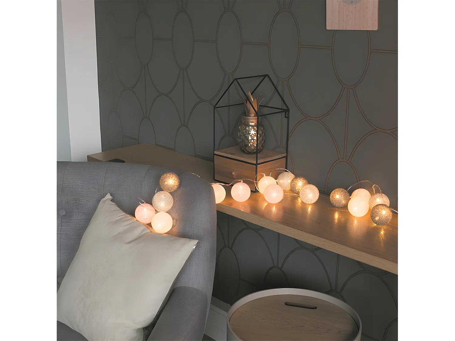 Guirlande Lumineuse à Led "10 Boules" 175cm Gris Rose