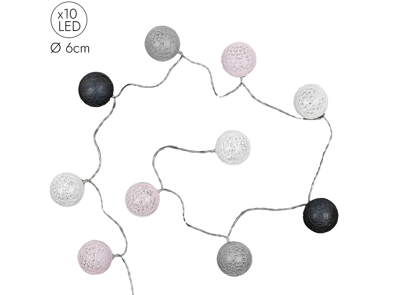 Guirlande Lumineuse à Led "10 Boules" 175cm Gris Rose