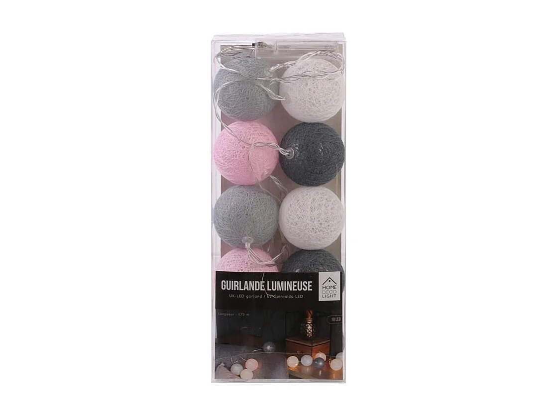 Guirlande Lumineuse à Led "10 Boules" 175cm Gris Rose