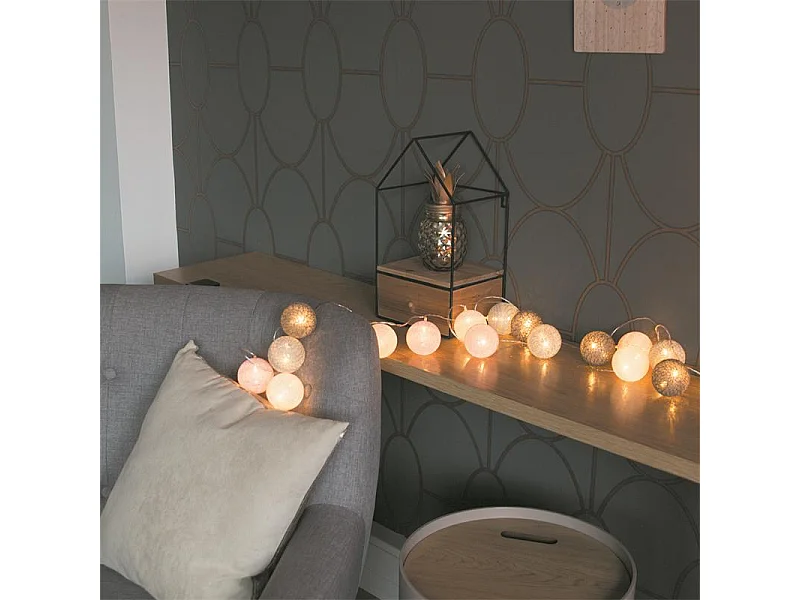 Guirlande Lumineuse à Led "10 Boules" 175cm Gris Rose