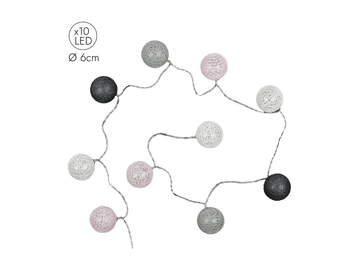 Guirlande Lumineuse à Led "10 Boules" 175cm Gris Rose