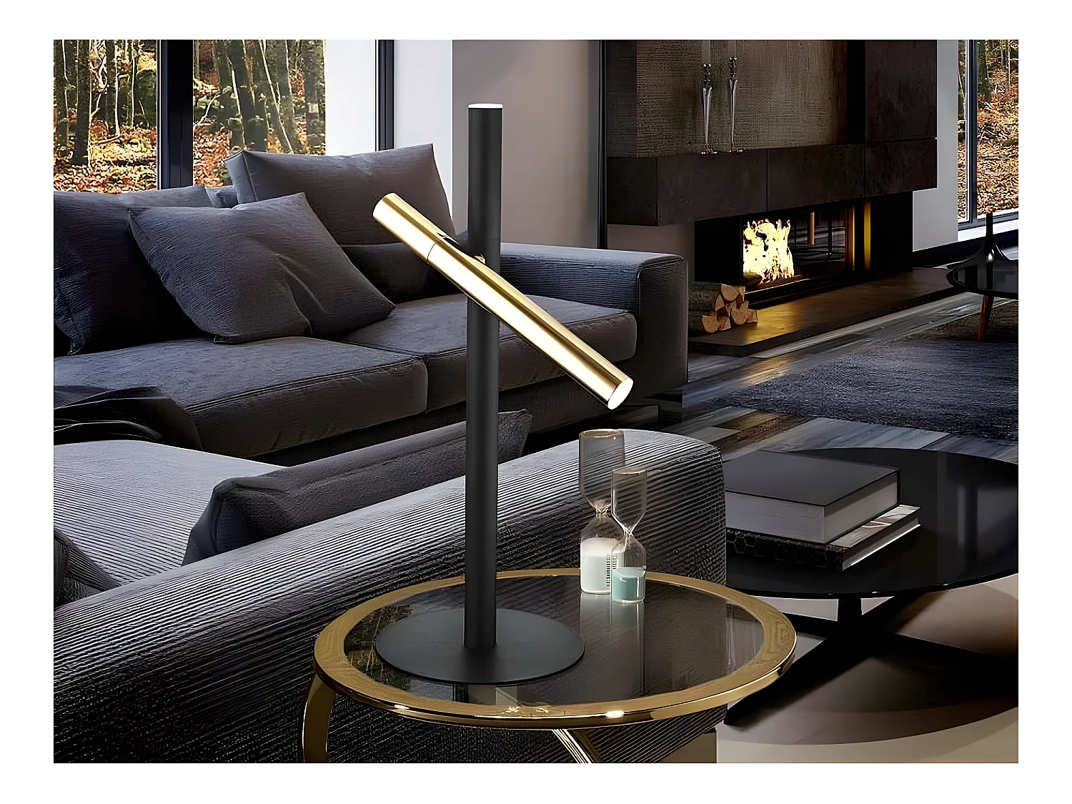 Sobremesa De 2 Luces De La Serie Varas En Negro De