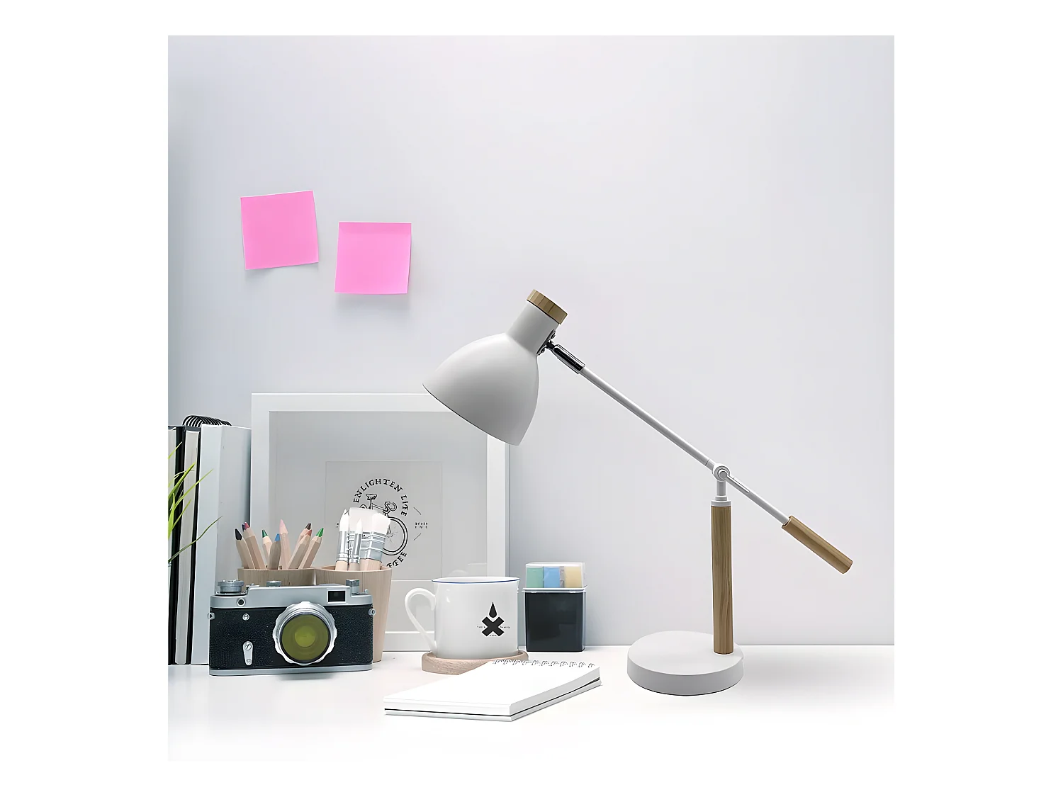 Flexo réglable 360º modèle Biel 1luz Blanc/hêtre FABRILAMP