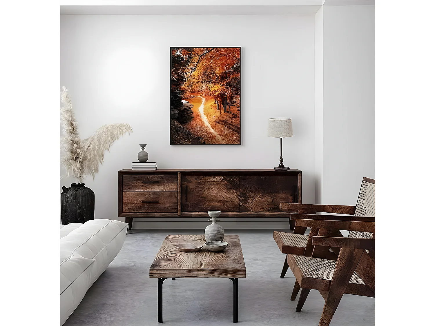 Bureau marron avec écran rustique GUPPY 1 FABRILAMP