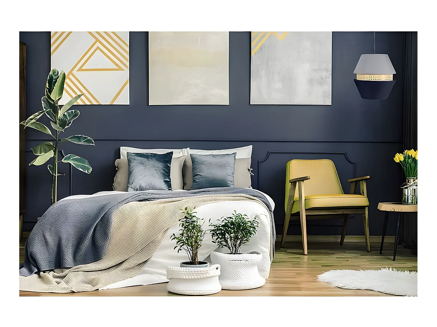 Plafonnier modèle TRAJANO 3 Ecrans Bleu/Gris 35 Cm FABRILAMP