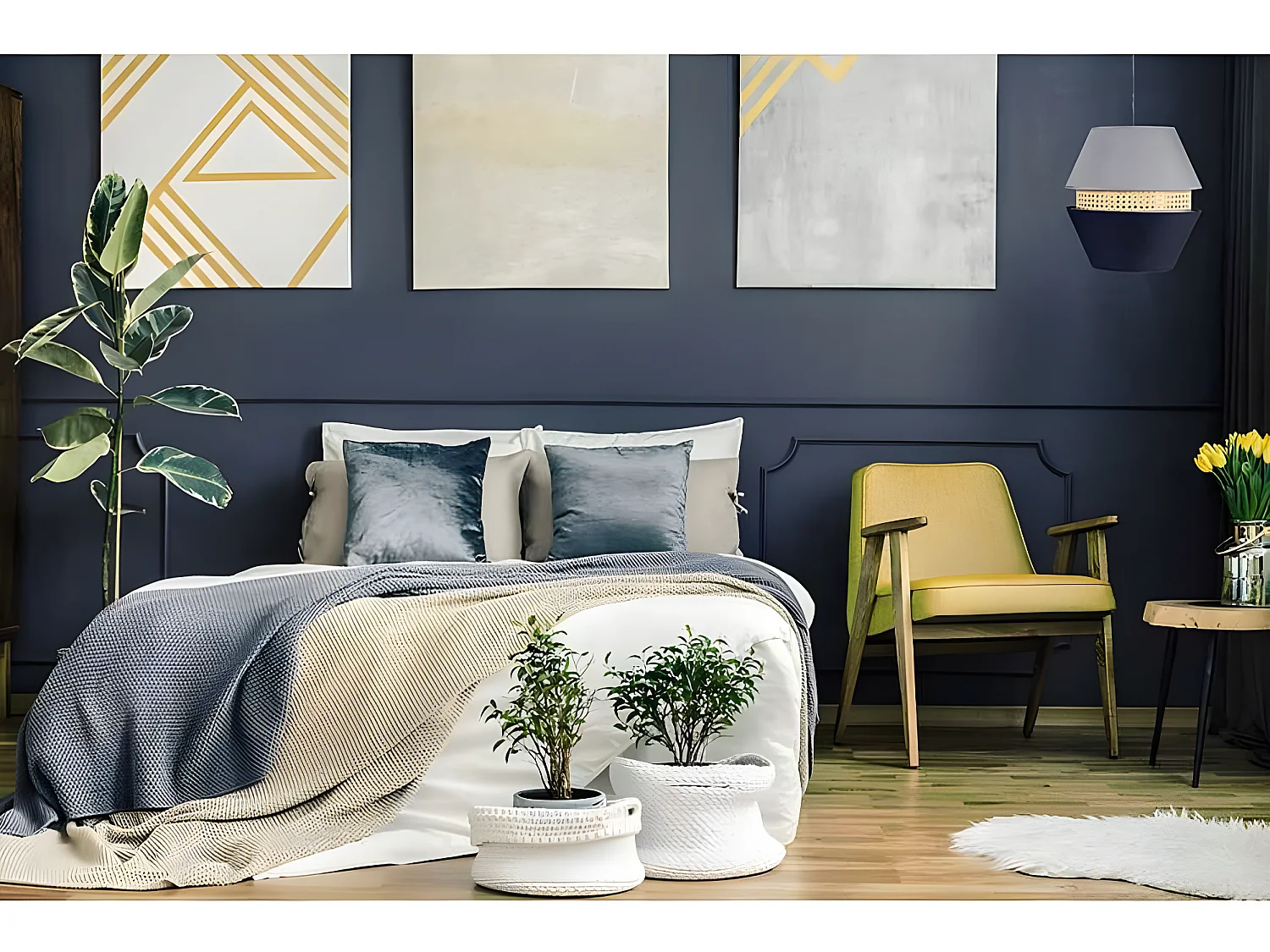 Plafonnier modèle TRAJANO 3 Ecrans Bleu/Gris 35 Cm FABRILAMP