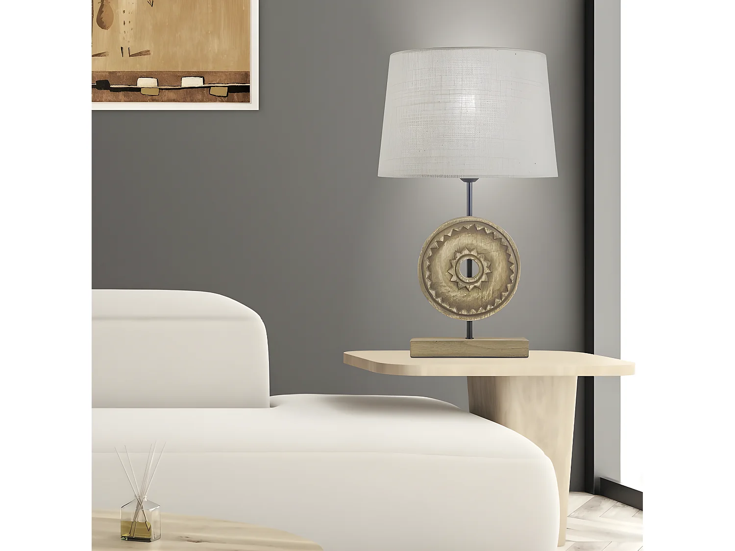 Rinconera Rodano Madera Con Pantalla Lino,