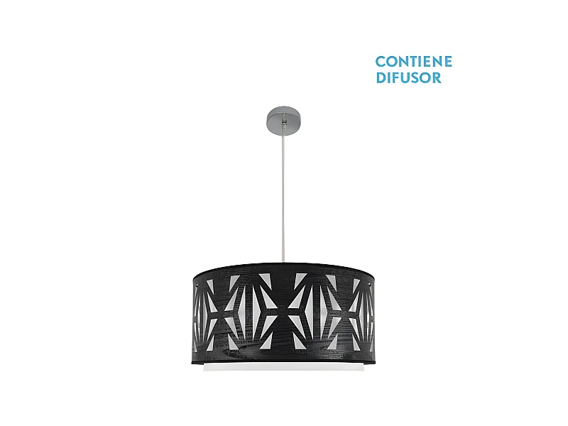 Suspension modèle Katerina Chrome / bois Noir FABRILAMP