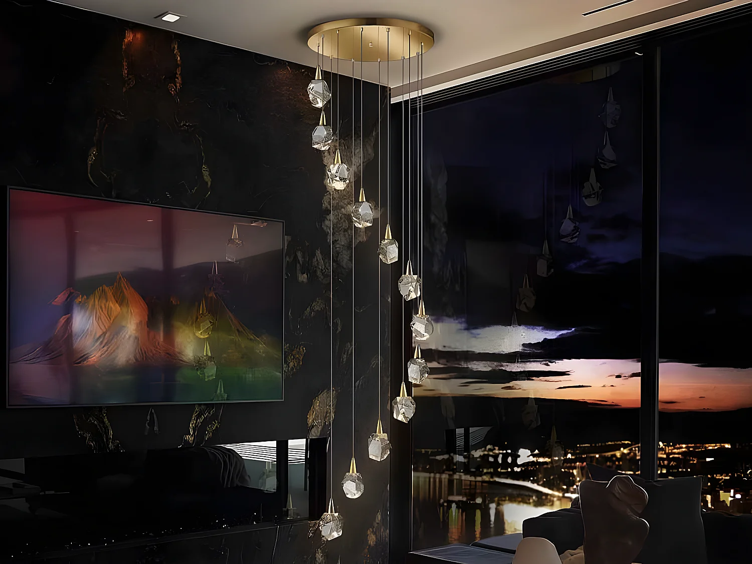 Lampara Circular Led Modelo Aquaria Dorada 12 Luces