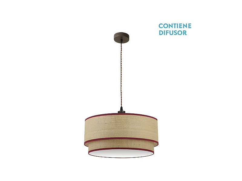 Suspension réglable 3luces modèle Roque Natural/rouge FABRILAMP