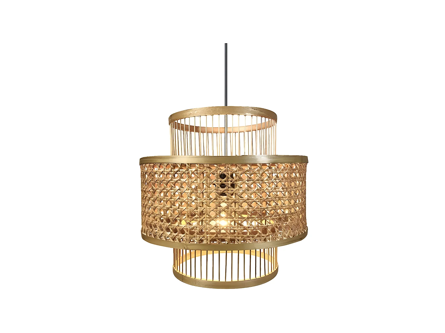 Plafonnier fait à la main de Bambu et Rattan modèle BROMELIA DE 36 cm. FABRILAMP