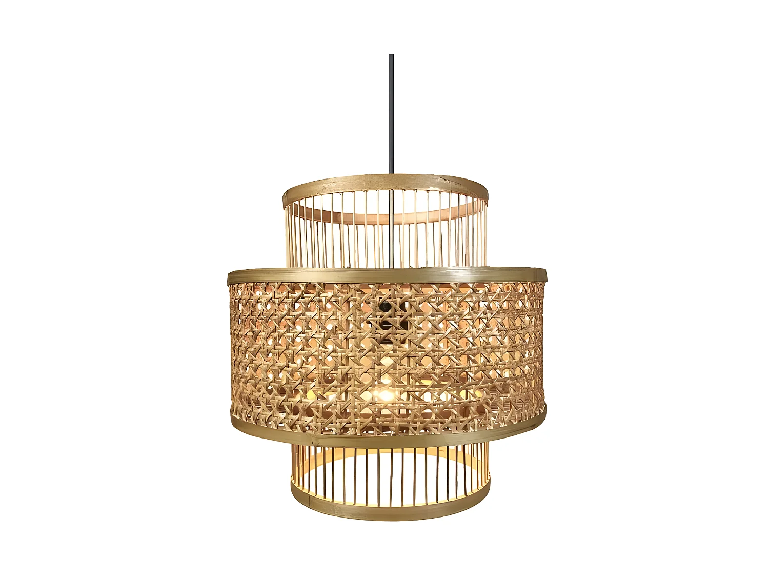 Plafonnier fait à la main de Bambu et Rattan modèle BROMELIA DE 36 cm. FABRILAMP