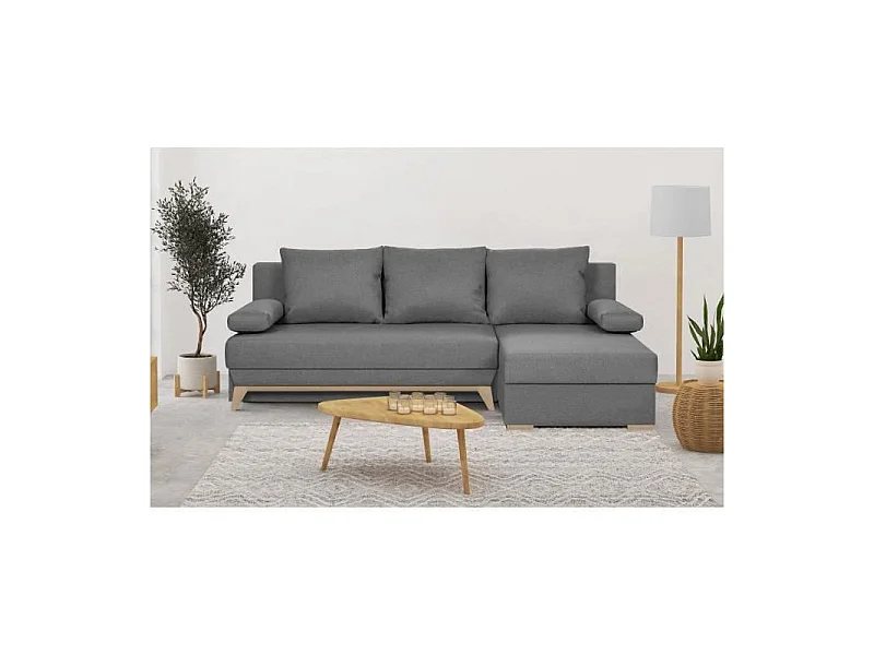 Canapé d'angle convertible - Tissu Gris - L 197 x P 91/132 x H 82 cm - TEIJO