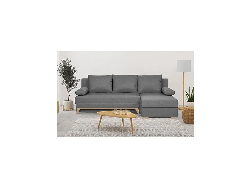 Canapé d'angle convertible - Tissu Gris - L 197 x P 91/132 x H 82 cm - TEIJO