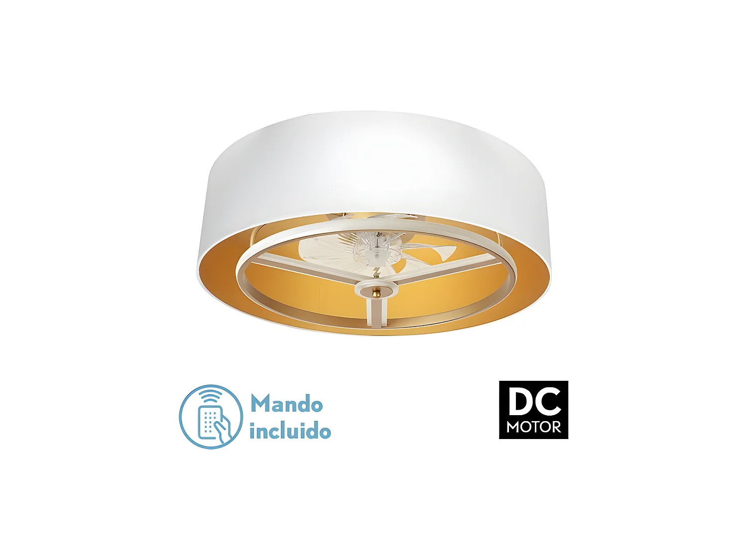ANUSKA Ventilateur Dc or blanc LED 6 Vitesses 3 Couleurs Fabrilamp