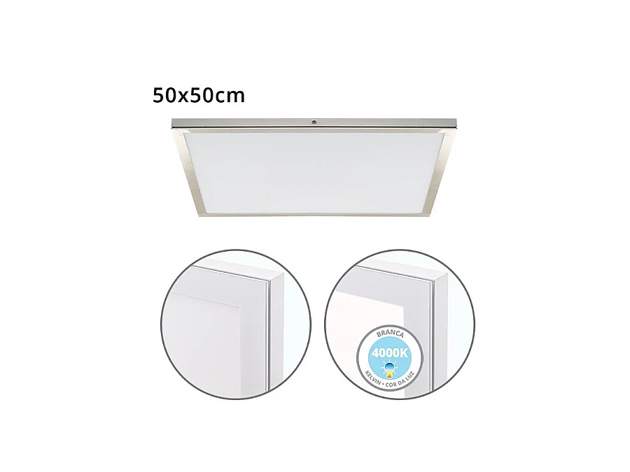 Panel De Superficie  De   Voltaire 48w Led  Niquel 50x50