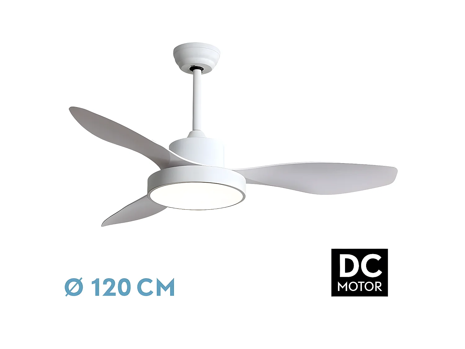 HAYATE L ventilateur blanc à 3 pales avec télécommande et minuterie Fabrilamp