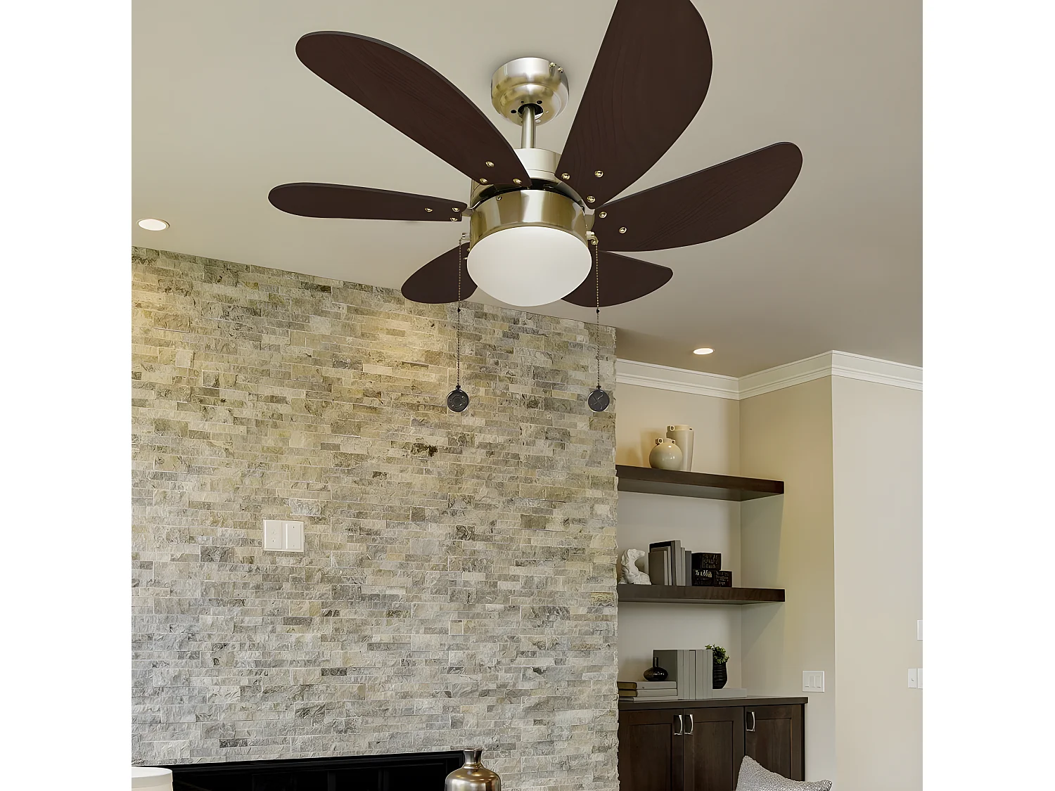 Ventilador Ac Pack 009 Niquel Wengue Led Mando A Distancia Akunadecor