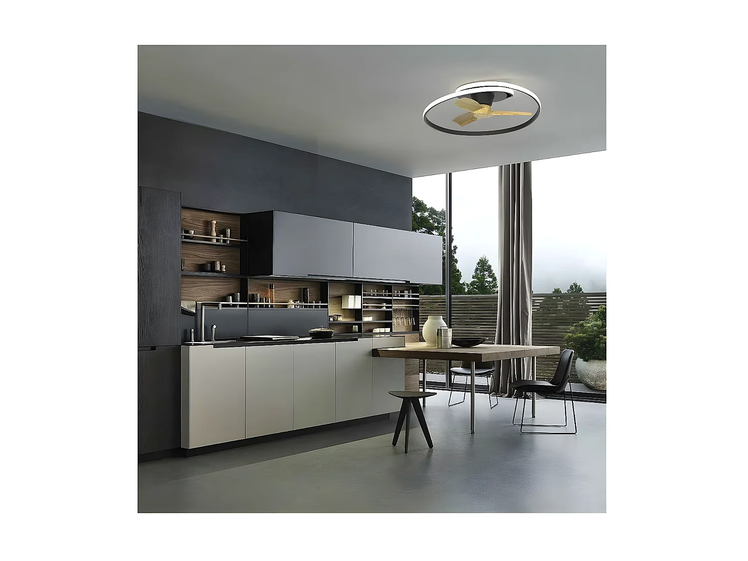 Ventilateur DC OCEAN noir LED en bois intégré CCT réglable