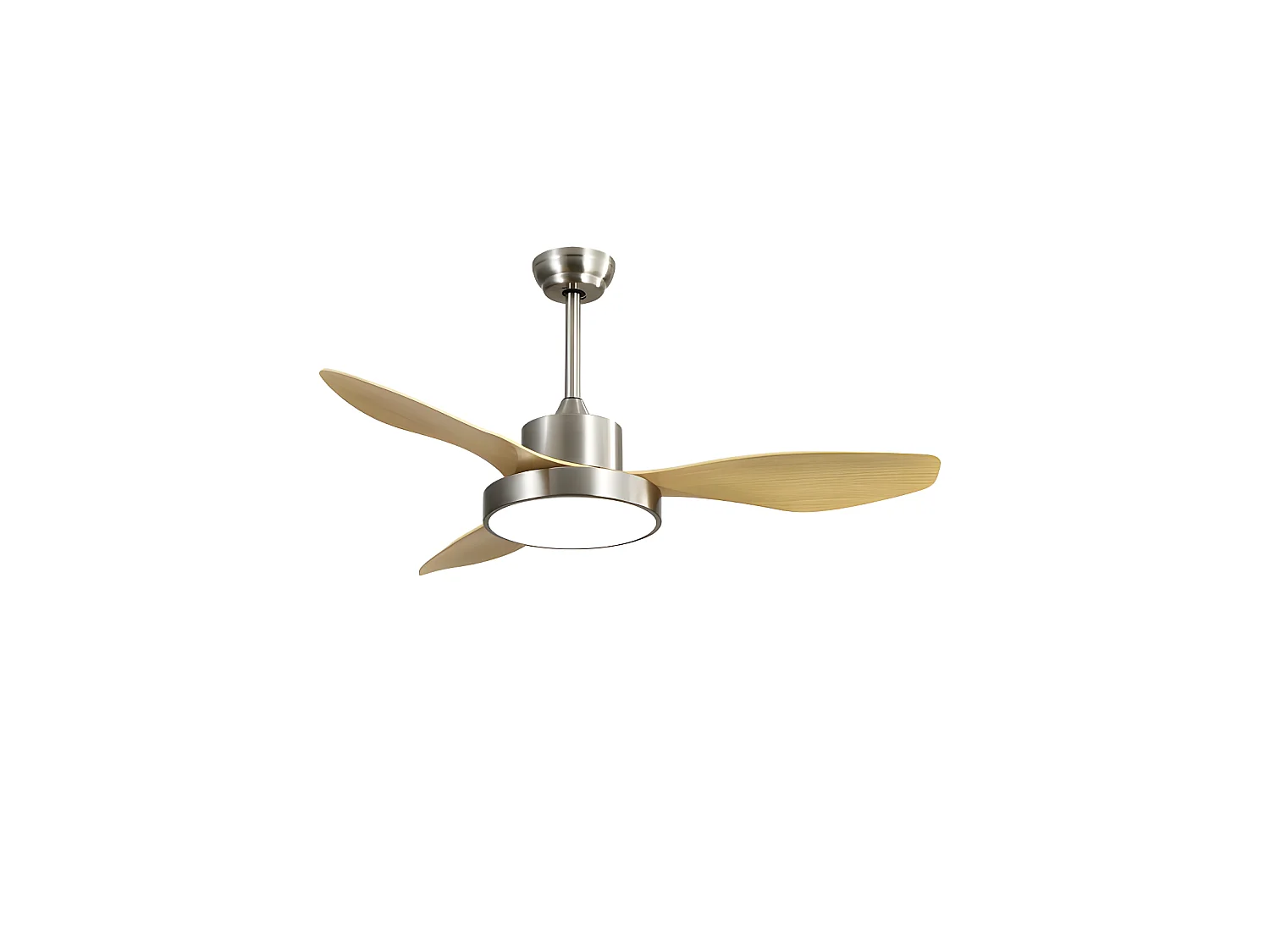 Ventilateur DC HAYATE L hêtre nickel Led mémoire couleur et minuterie Fabrilamp