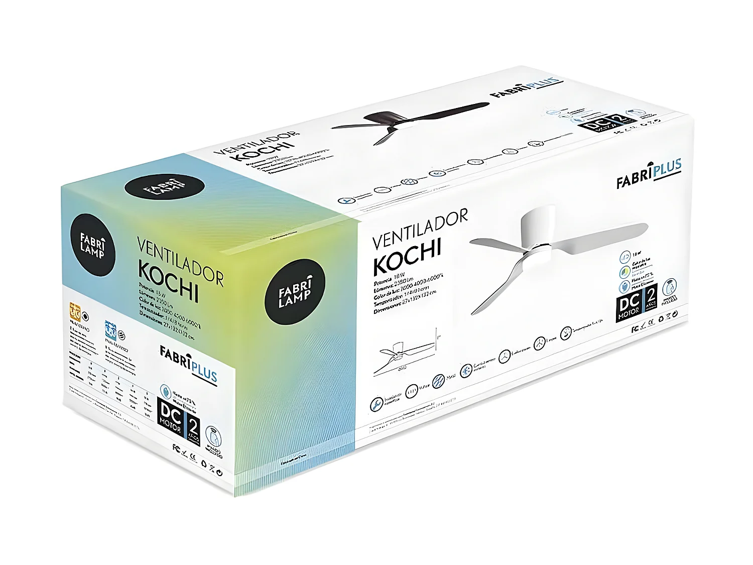 Ventilateur KOCHI DC LED blanche 3 températures et mémoire de couleur Fabrilamp