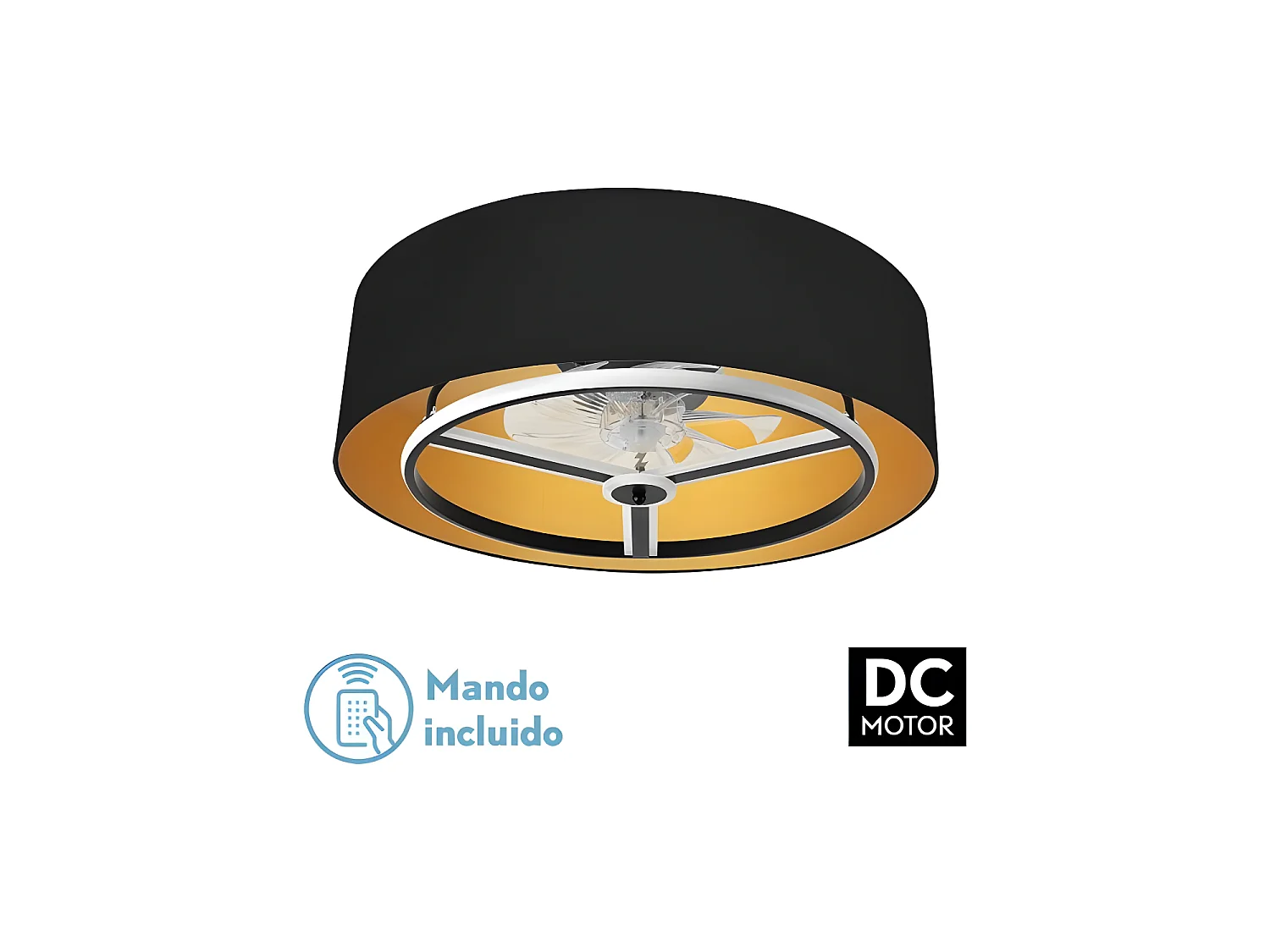 ANUSKA Ventilateur DC LED Noir 6 Vitesses 3 Couleurs FABRILAMP