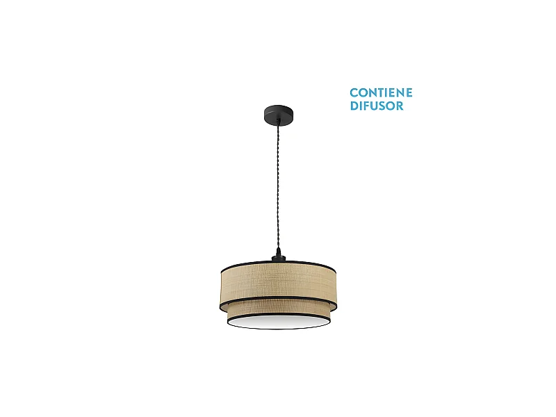 Lampada a sospensione di 2 luci modello Roque Natural/black FABRILAMP