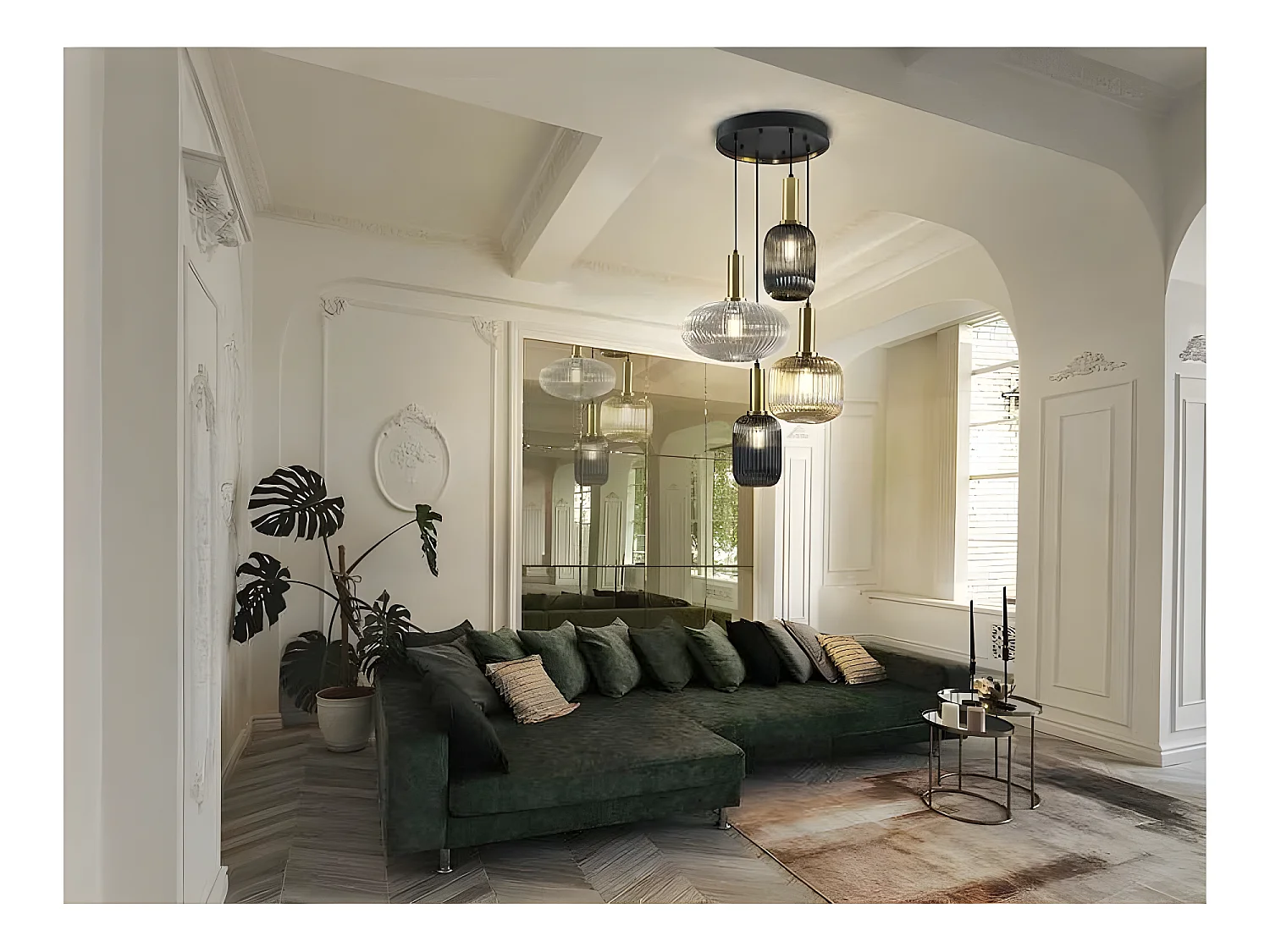 Lampara Circular  Dimable De 4 Colgantes Norma Negra Schuller