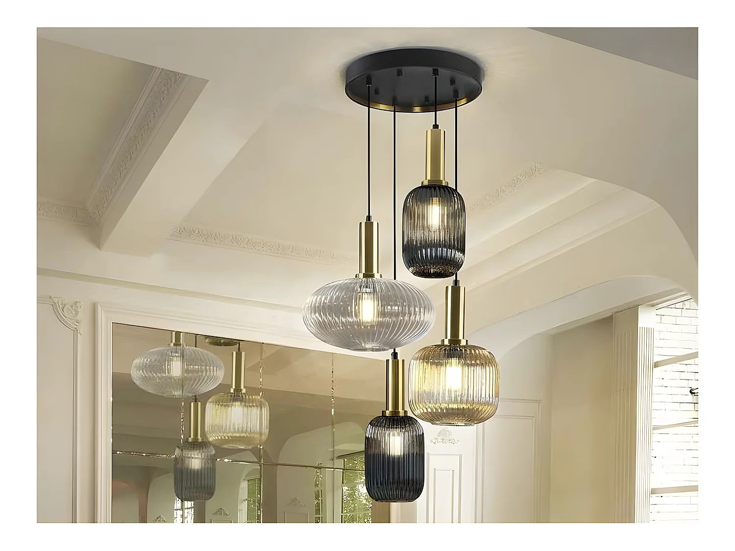 Lampara Circular  Dimable De 4 Colgantes Norma Negra Schuller