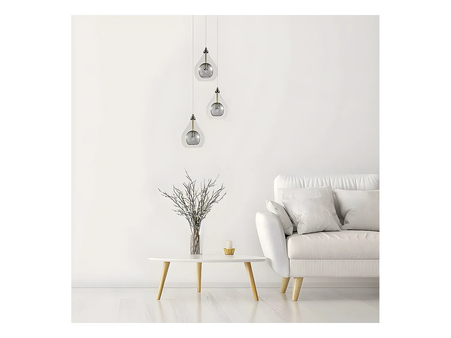 Lampe avec 3 pendentifs modèle LHASA cuir FABRILAMP