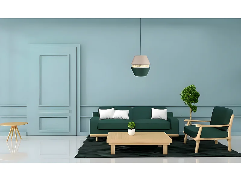 Colgante Trajano Verde-beig Con 3 Pantallas