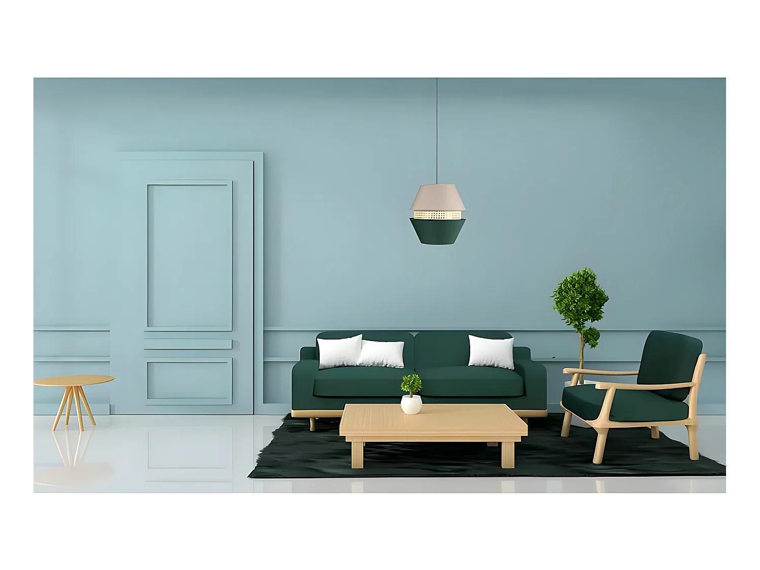 PENDENTIF TRAJAN GREEN-BEIG avec 3 écrans FABRILAMP