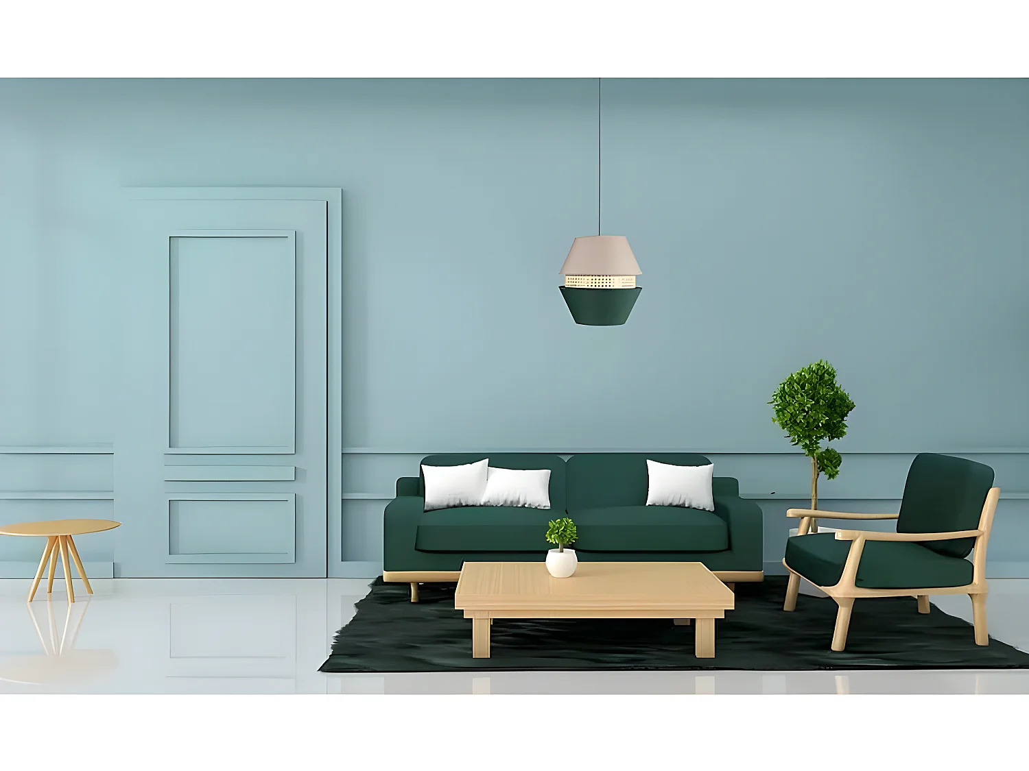 PENDENTIF TRAJAN GREEN-BEIG avec 3 écrans FABRILAMP