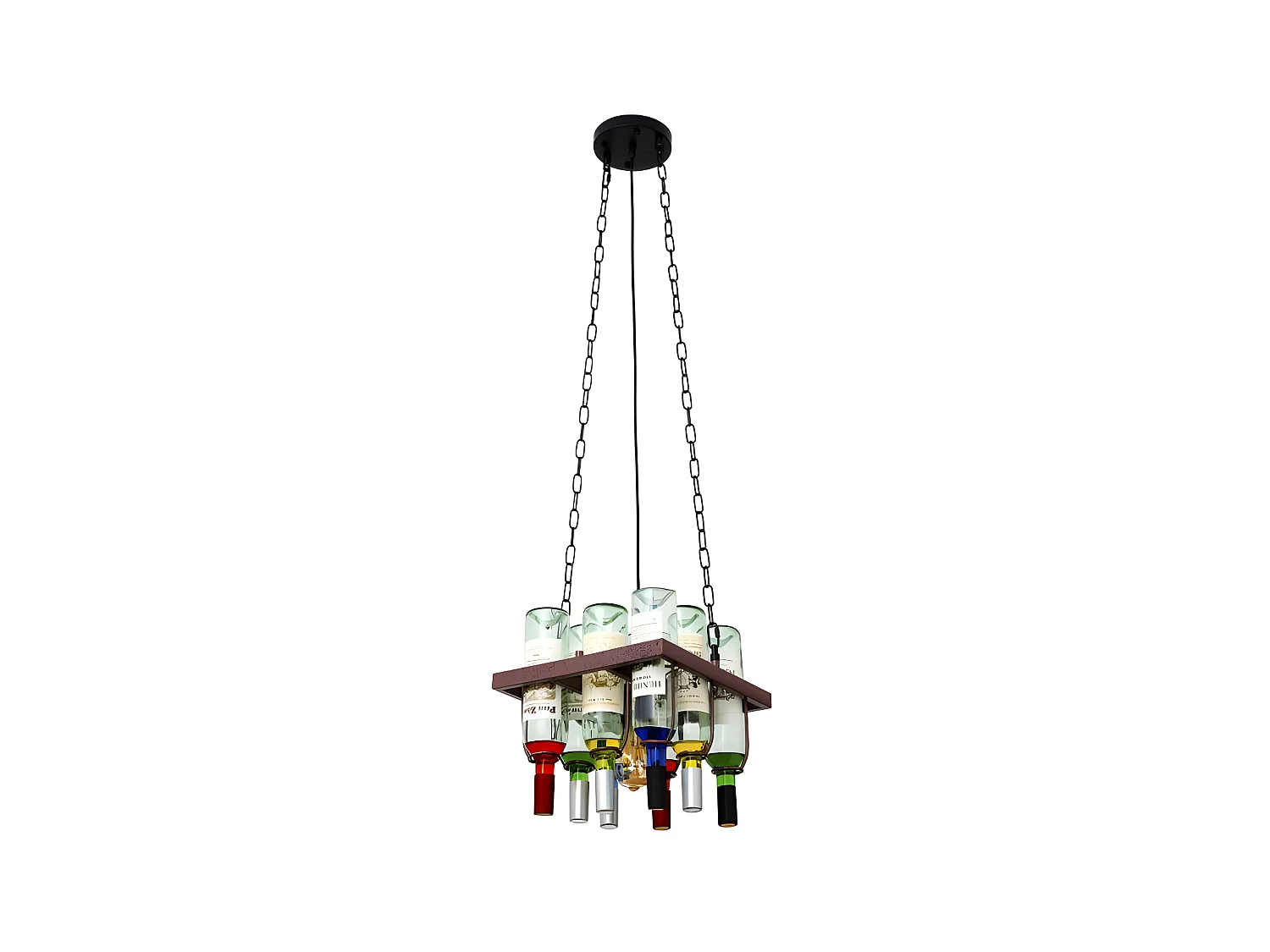 Lampe à Suspension Bodega 1xe27 Marron Rustique 8 Bouteilles FABRILAMP