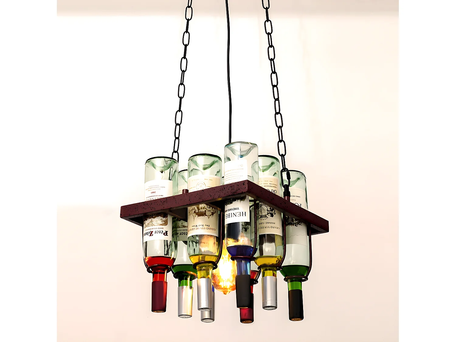 Lampe à Suspension Bodega 1xe27 Marron Rustique 8 Bouteilles FABRILAMP