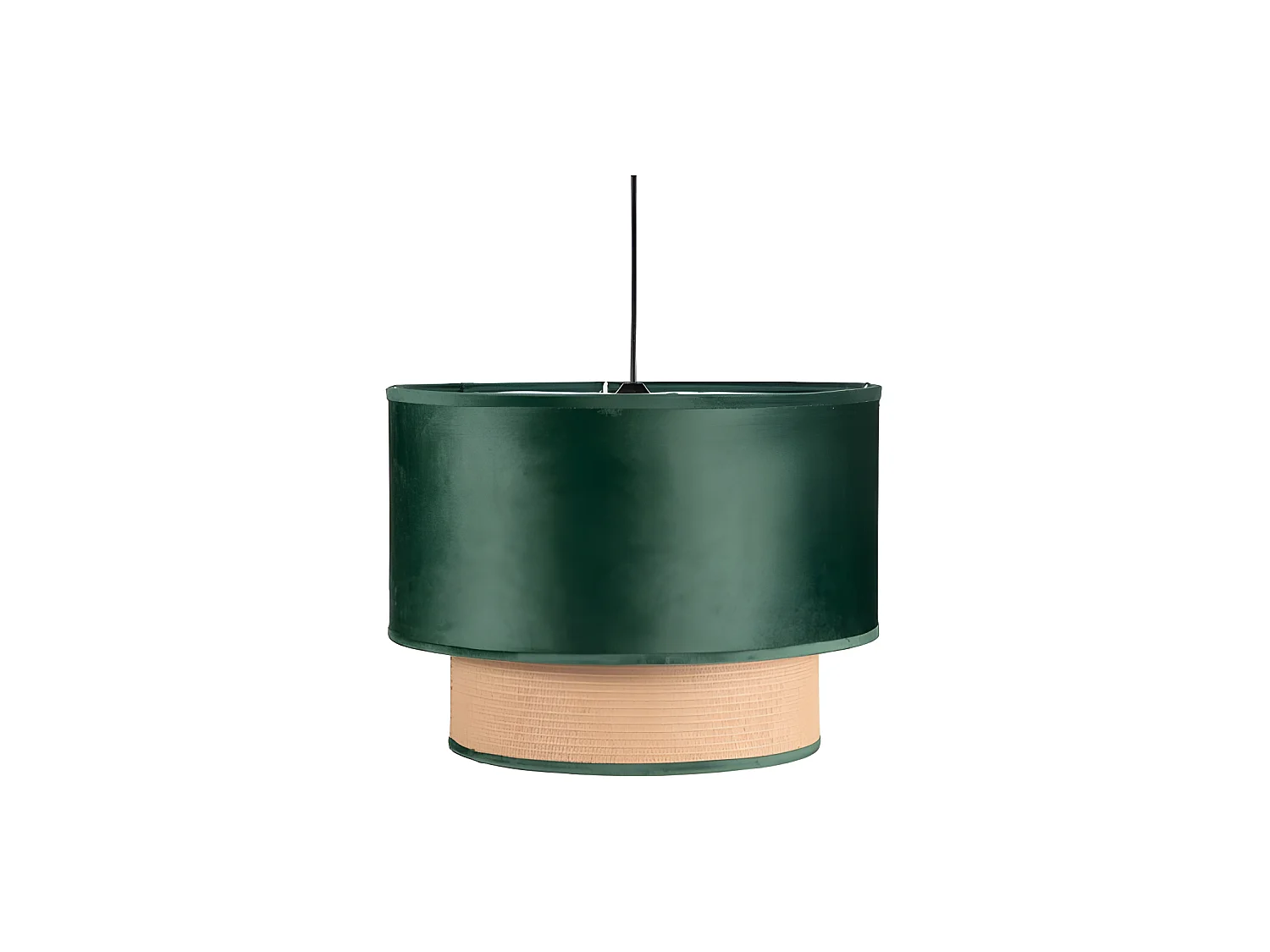 Plafonnier vert velours 2 écrans NERVA et toile de jute Fabrilmap