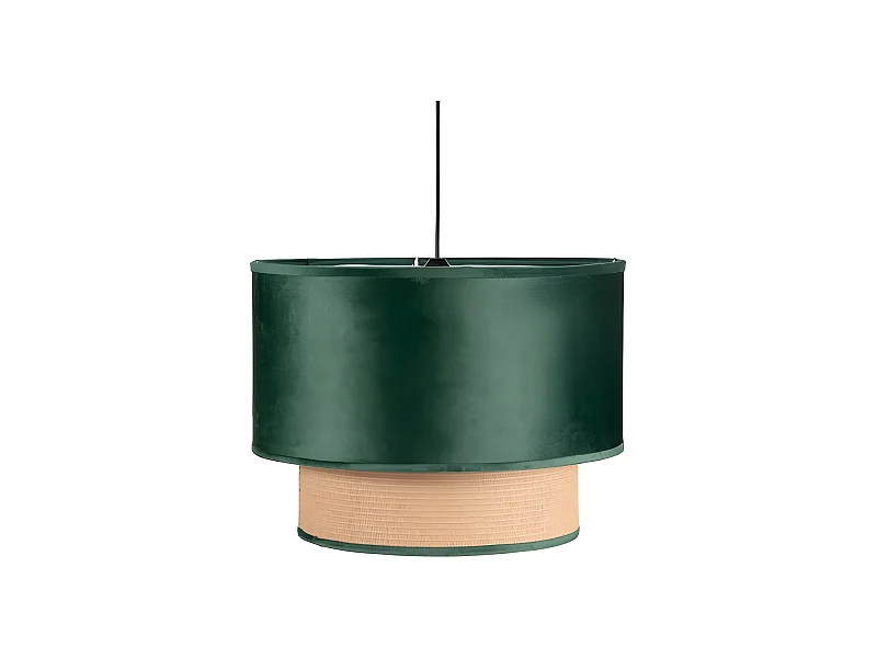 Plafonnier vert velours 2 écrans NERVA et toile de jute Fabrilmap