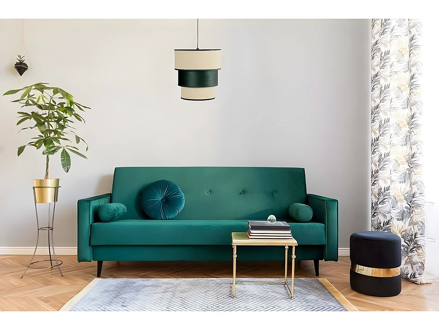 Plafonnier lucio en toile de jute verte à 3 écrans à partir d'un FABRILAMP