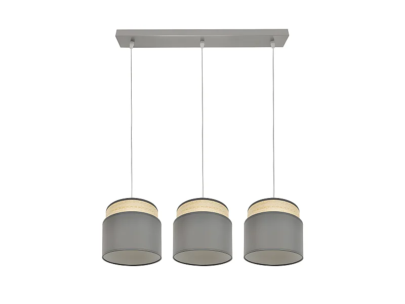 Lampe linéaire 3 suspensions modèle Kandy Natural / gris réglable FABRILAMP