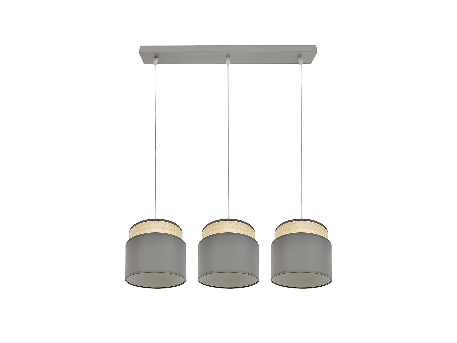 Lampe linéaire 3 suspensions modèle Kandy Natural / gris réglable FABRILAMP