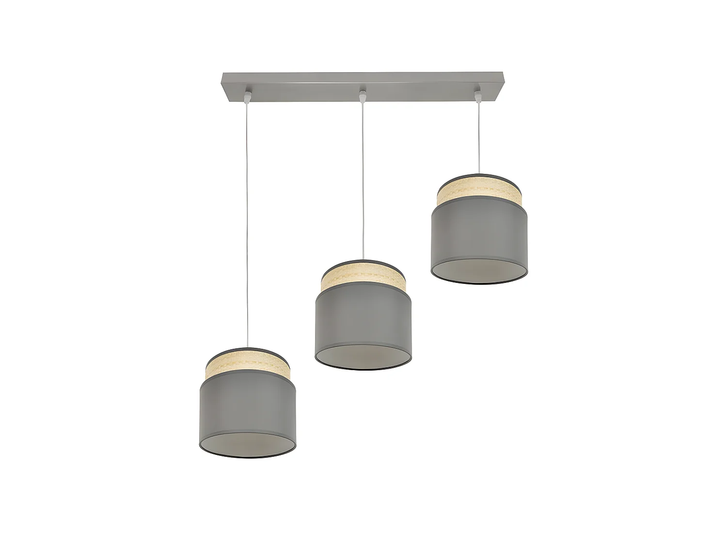 Lampe linéaire 3 suspensions modèle Kandy Natural / gris réglable FABRILAMP