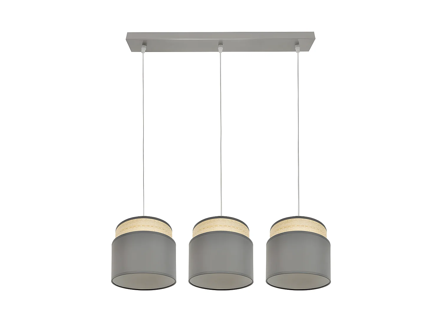 Lampe linéaire 3 suspensions modèle Kandy Natural / gris réglable FABRILAMP