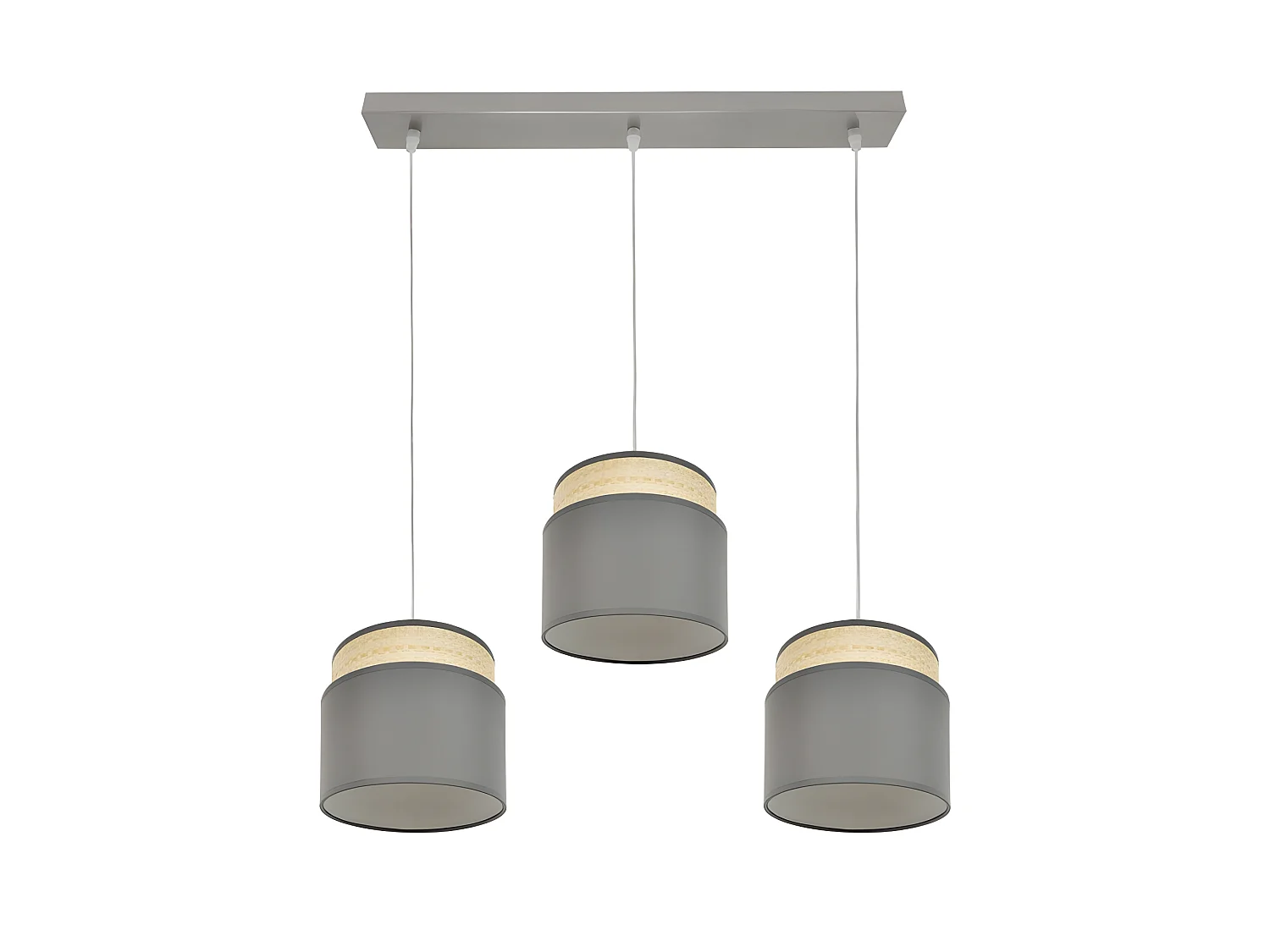 Lampe linéaire 3 suspensions modèle Kandy Natural / gris réglable FABRILAMP