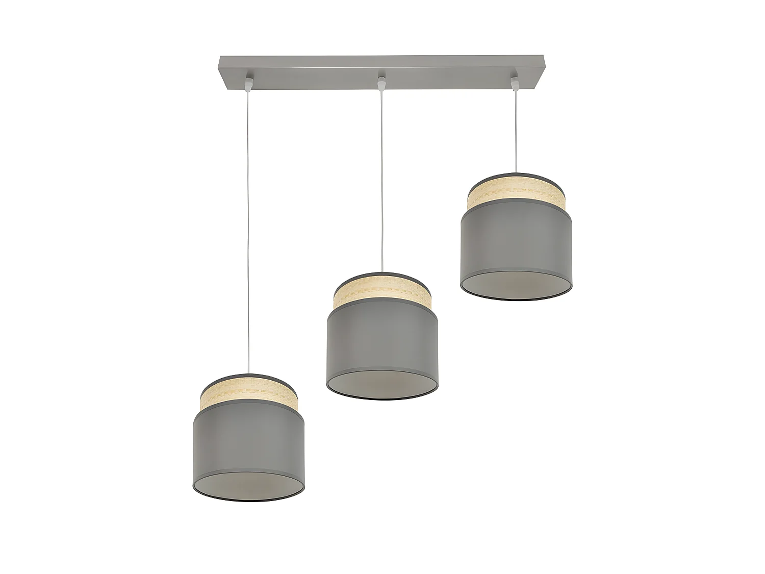 Lampe linéaire 3 suspensions modèle Kandy Natural / gris réglable FABRILAMP
