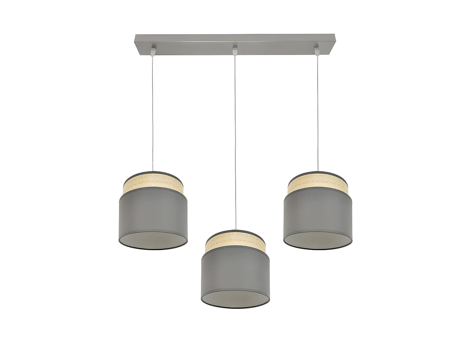 Lampe linéaire 3 suspensions modèle Kandy Natural / gris réglable FABRILAMP