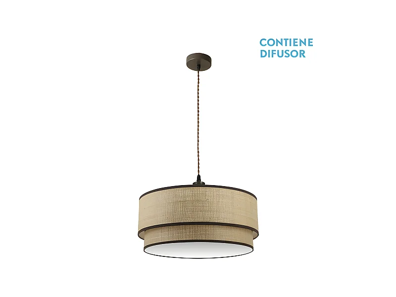 Colgante Realizado En Metal Marron Y Pantalla Color Natural Roque