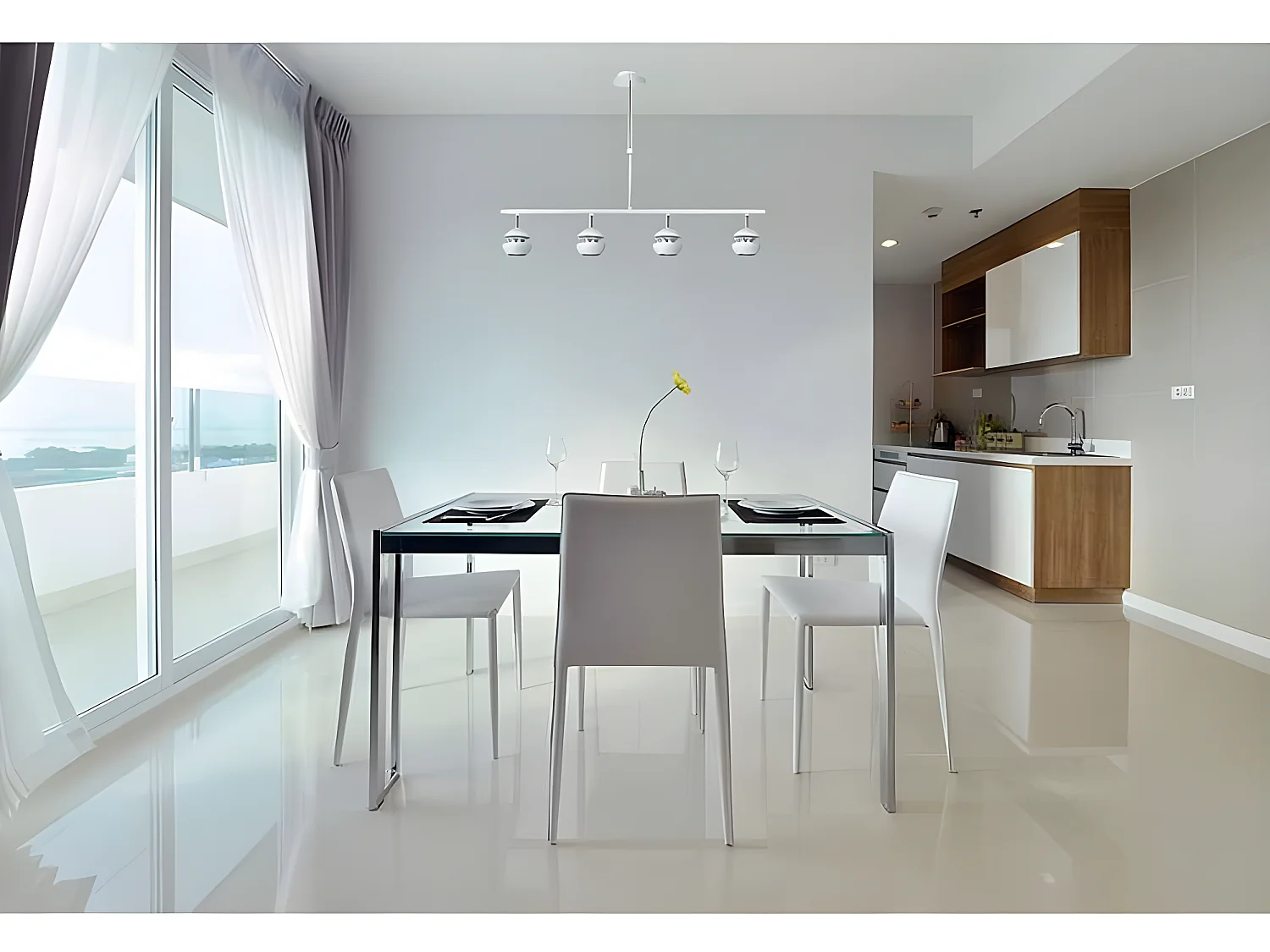 Plafonnier Beethoven linéaire à quatre lumières Blanc/argent FABRILAMP