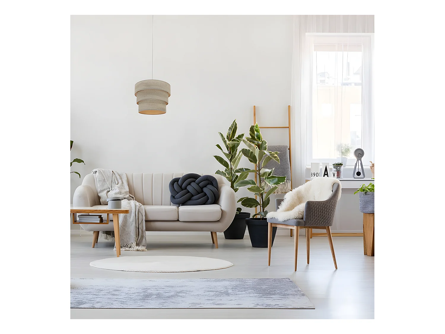 Plafonnier Triple modèle SMILE Cuir 1 FABRILAMP léger